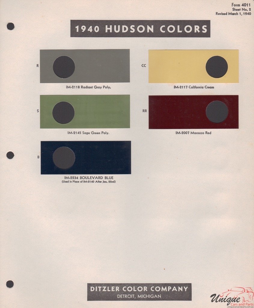 1940 Hudson Paint Charts PPG 3